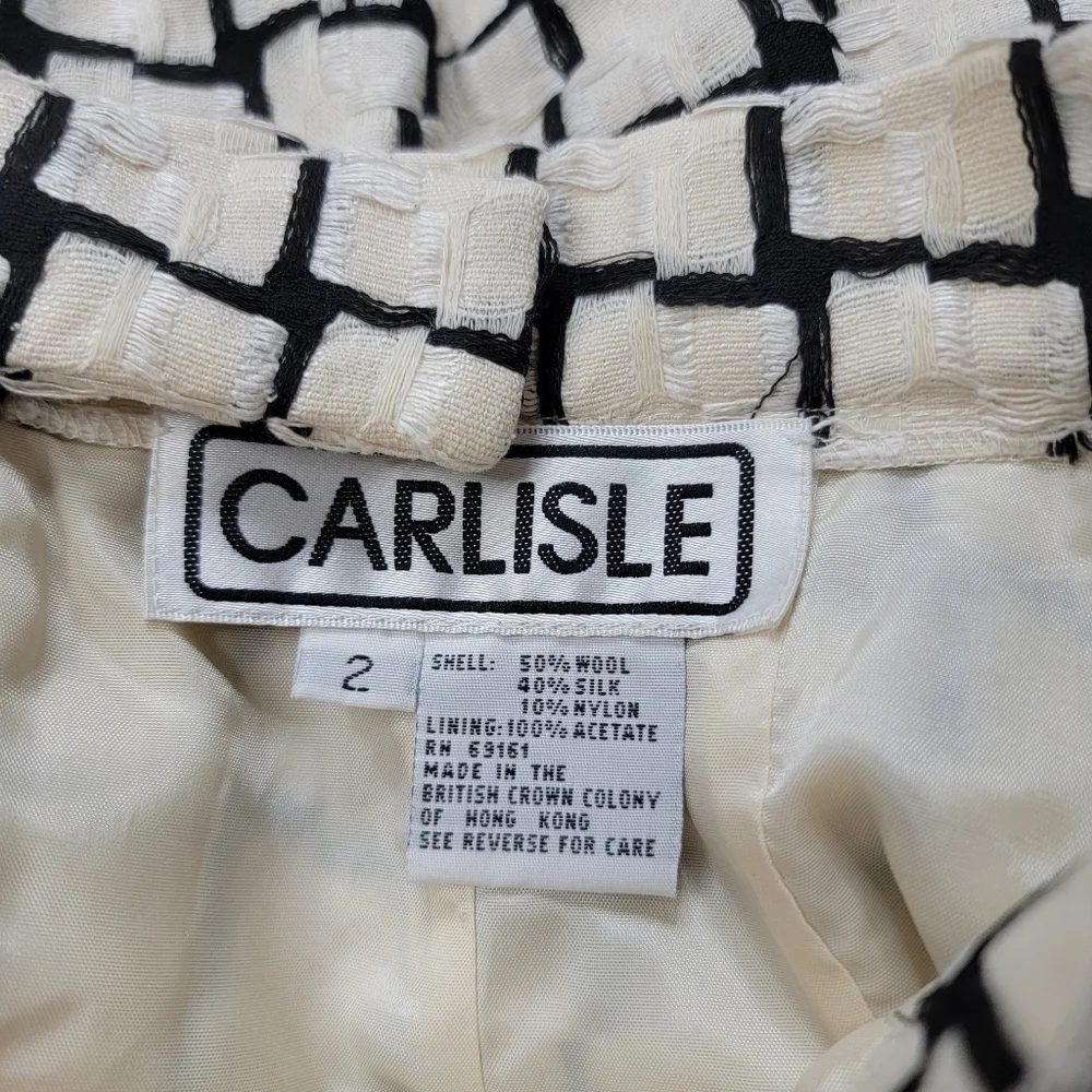 Vintage Carlisle Wool Silk Cream Black Geometric Straight Skirt‎ Size 2